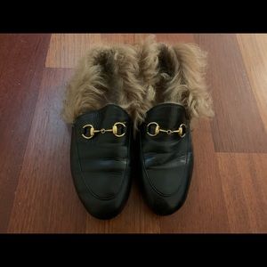 Authentic Gucci Jordaan fur loafers